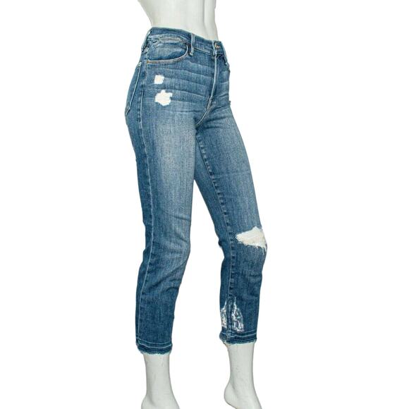FRAME Denim Le High Straight Jeans Cropped Ripped Alpine Peak size 27 - Picture 6 of 11